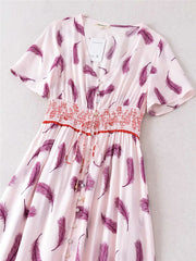 Boho Maxi Dress, Feather in Pink
