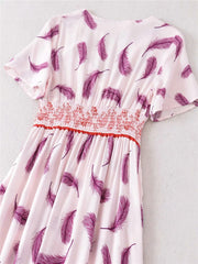 Boho Maxi Dress, Feather in Pink