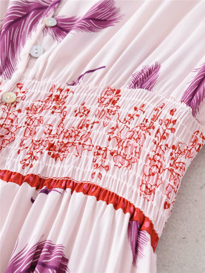 Boho Maxi Dress, Feather in Pink