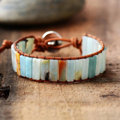 Boho Bracelet, Leather Wrap Bracelet, Blue Amazonite