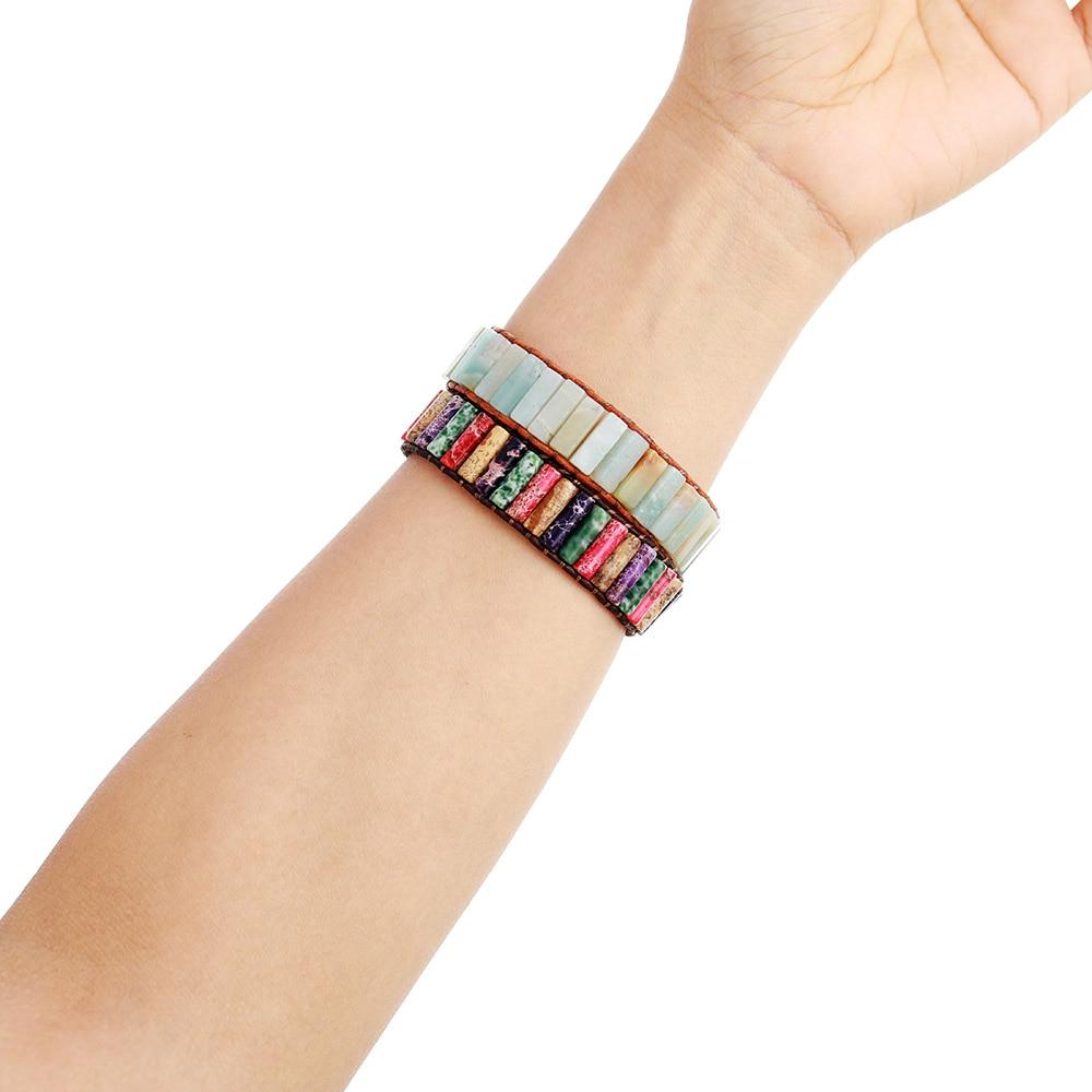 Boho Bracelet, Leather Wrap Bracelet, Blue Amazonite