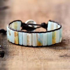 Boho Bracelet, Leather Wrap Bracelet, Blue Amazonite