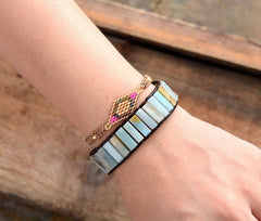 Boho Bracelet, Leather Wrap Bracelet, Blue Amazonite