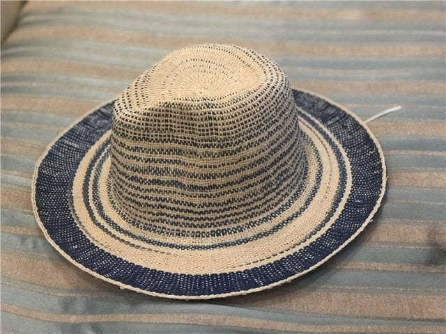 Boho Hat, Sun Hat, Beach Hat, Straw Hat, Riley Sweet Stripe Blue Pink