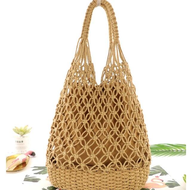 Boho Bag, Woven Mesh Rope Tote Bag Vano in Brown and Beige