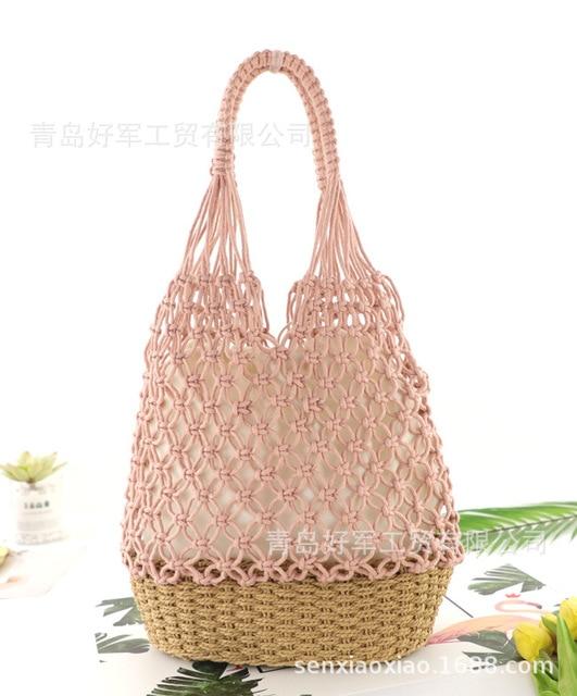 Boho Bag, Woven Mesh Rope Tote Bag Vano in Brown and Beige
