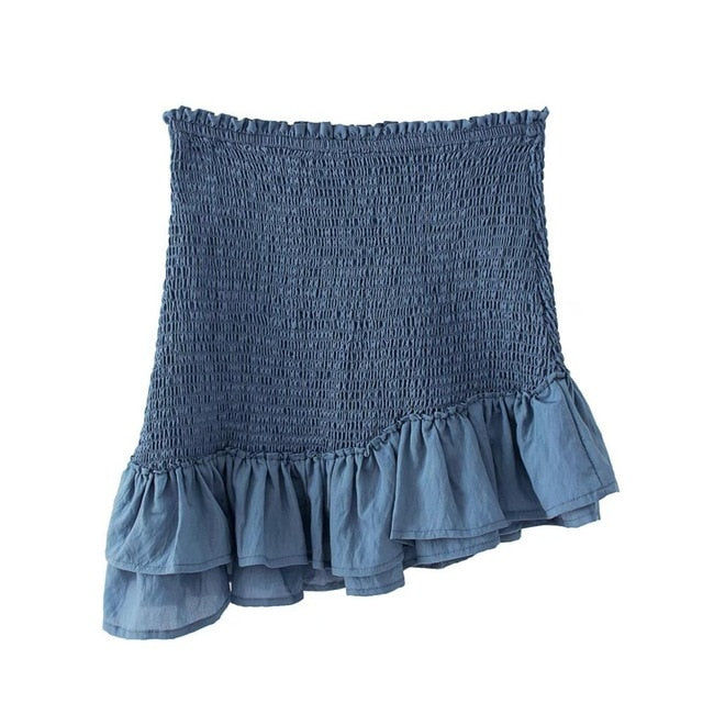 Boho Two Piece Set, Smocked Top and Mini Skirt, Blue Aegean Lorelei