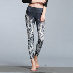 Yoga Legging, Yoga Pants, Boho Legging, Printed Tight, Black Octopus