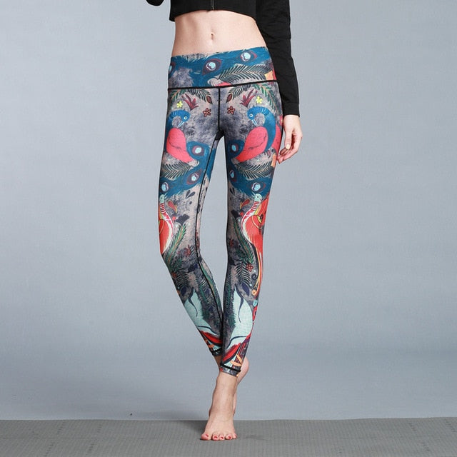 Yoga Legging, Yoga Pants, Boho Legging, Printed Tight, Red Wild Peacock