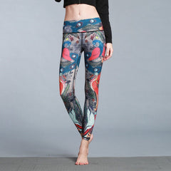 Yoga Legging, Yoga Pants, Boho Legging, Printed Tight, Red Wild Peacock