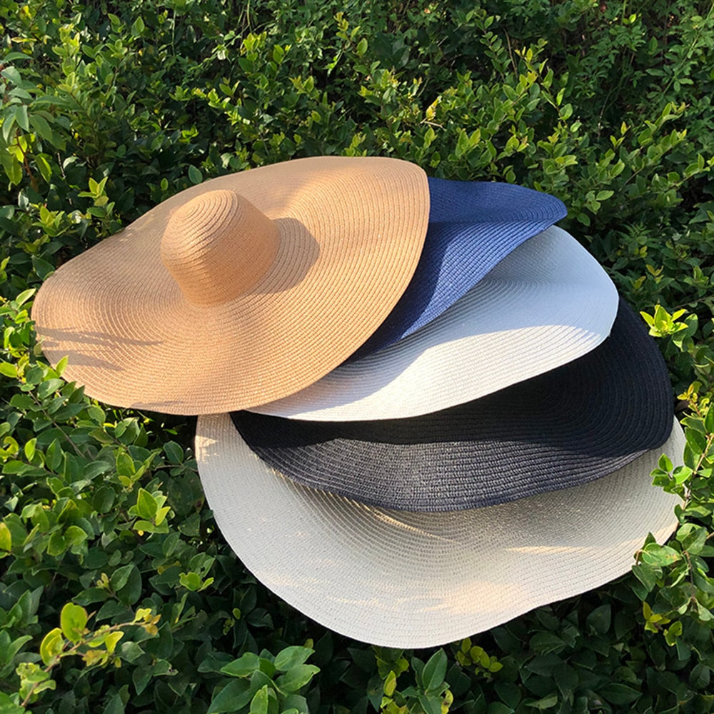 Boho Hat, Sun Hat, Beach Hat, Extra Large Wide Brim, Straw Hat, Orange, Pink, Black, White, and more 18 colors (Soft, 25 cm)