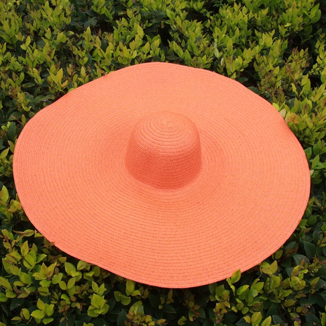 Boho Hat, Sun Hat, Beach Hat, Extra Large Wide Brim, Straw Hat, Orange, Pink, Black, White, and more 18 colors (Soft, 25 cm)