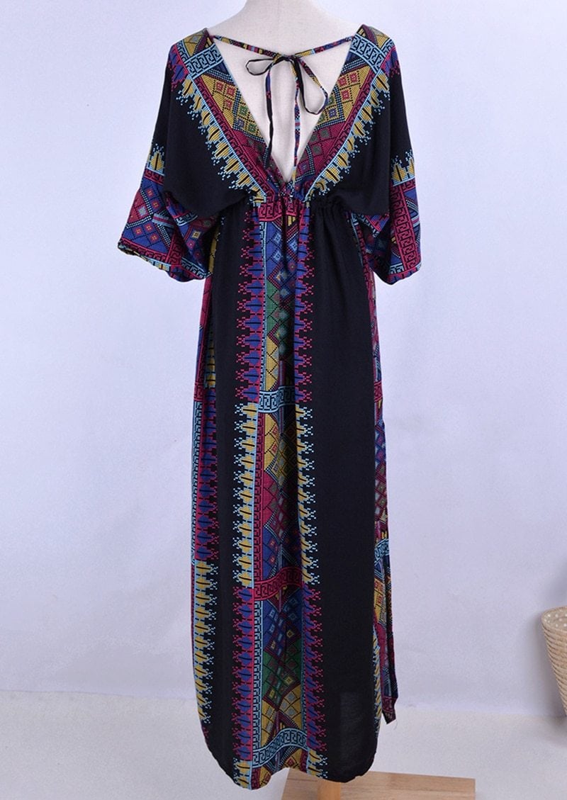 Maxi Boho  Dress, Beach Dress, Kaftan, Black Tribal Soul