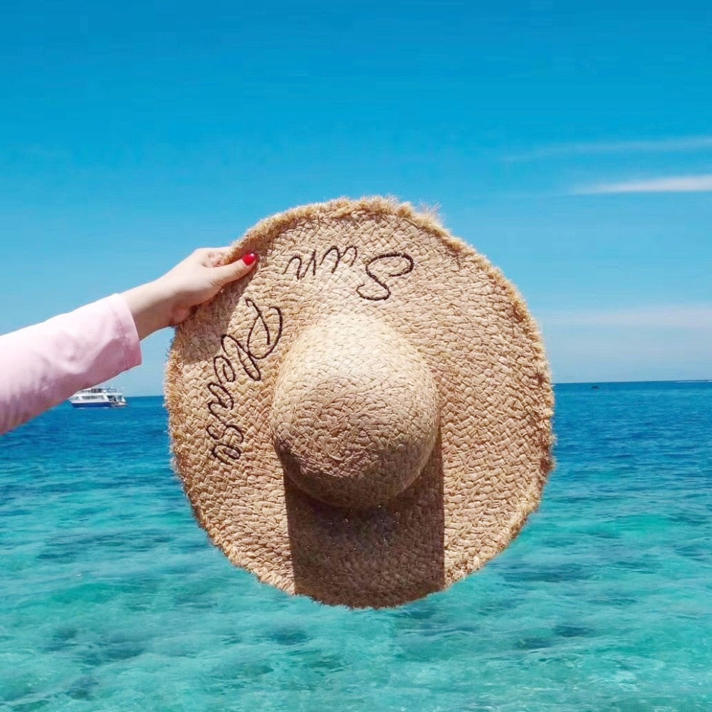 Boho Hat, Sun Hat, Beach Hat, Wide Brim Raffia Hat, Beige Sun Please