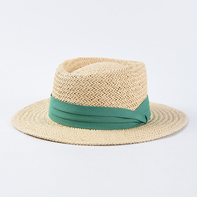 Boho Hat, Sun Hat, Beach Hat, Straw Hat, Bucket Hat, White, Green and 6 colors Ribbon