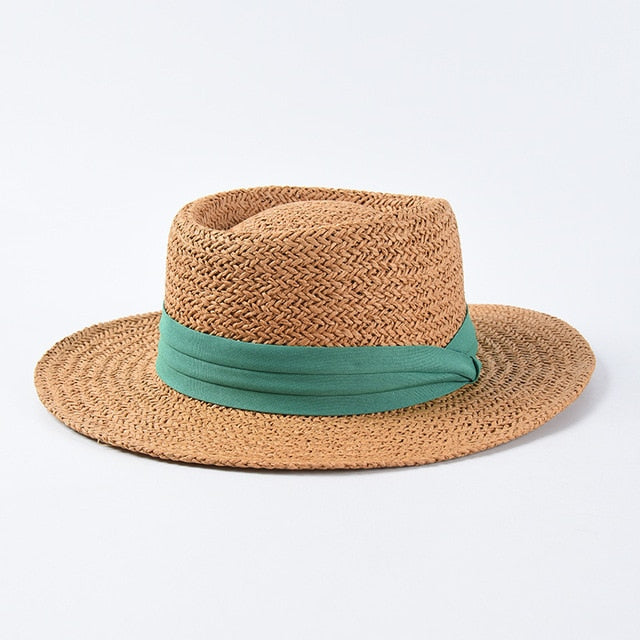 Boho Hat, Sun Hat, Beach Hat, Straw Hat, Bucket Hat, White, Green and 6 colors Ribbon