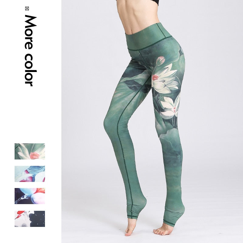 Yoga Legging, Yoga Pants, Boho Legging, Printed Tight, Green Lotus