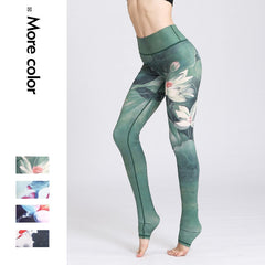 Yoga Legging, Yoga Pants, Boho Legging, Printed Tight, Green Lotus