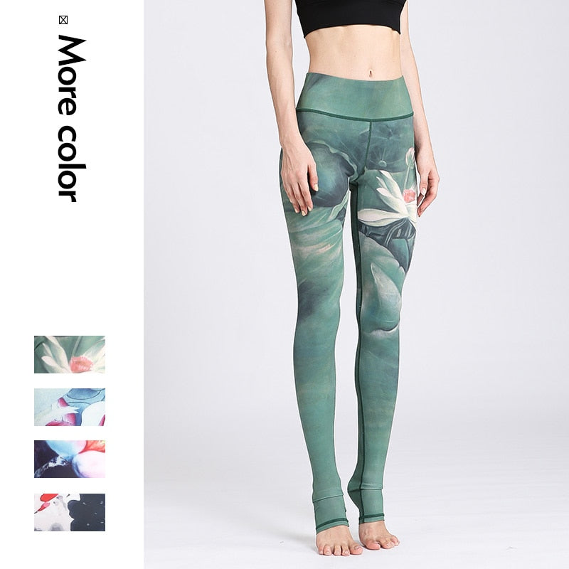 Yoga Legging, Yoga Pants, Boho Legging, Printed Tight, Green Lotus