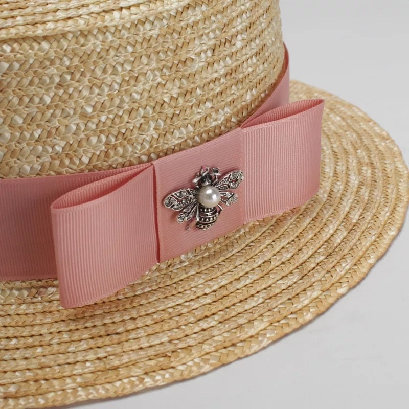 Boho Hat, Sun Hat, Beach Hat, Straw Hat, Sun Bee Black Pink
