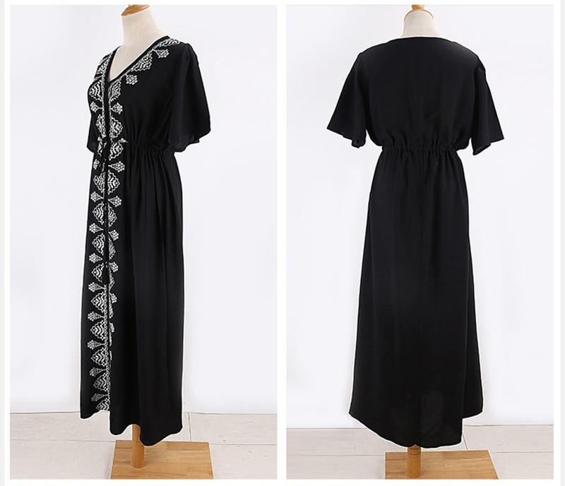 Boho Midi Dress, Beach Dress, Embroidered Dress, Holly in Black