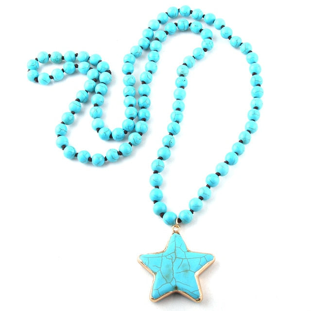 Boho Necklace, RH Turquoise White Blue Natural Stone