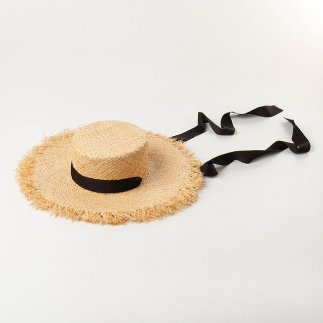 Boho Hat, Kid Hat, Sun Hat, Wide Brim Straw Hat, Little Girl Hat, Mia White Ribbon