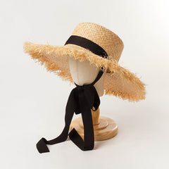 Boho Hat, Kid Hat, Sun Hat, Wide Brim Straw Hat, Little Girl Hat, Mia White Ribbon