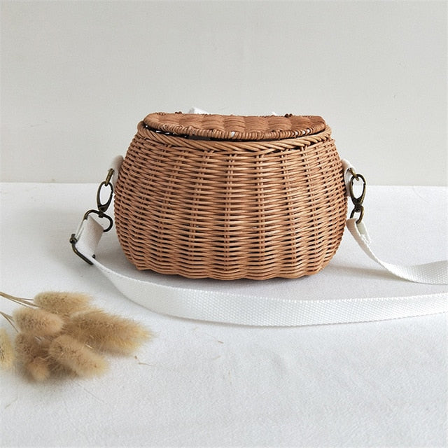 Boho Bag, Kid Bag, Rattan Bag, Mini Wicker Basket Bag, Lilli White