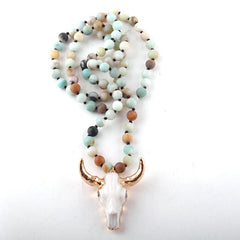 Boho Necklace, RH Amazonite Horn Natural Green Stone