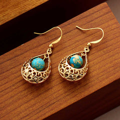 Boho Earrings, Dangle Earrings, Vintage Indian Gold Blue and Red