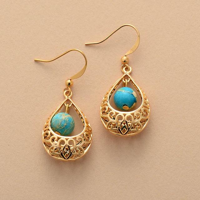 Boho Earrings, Dangle Earrings, Vintage Indian Gold Blue and Red