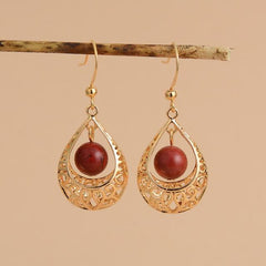 Boho Earrings, Dangle Earrings, Vintage Indian Gold Blue and Red