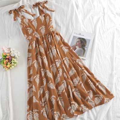 Vintage Dress, Boho Midi Dress, Dress, Strappy, Sand and Black Fern