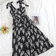 Vintage Dress, Boho Midi Dress, Dress, Strappy, Sand and Black Fern
