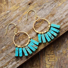 Boho Earrings, Dangle Earrings, Red Blue Green Chakra