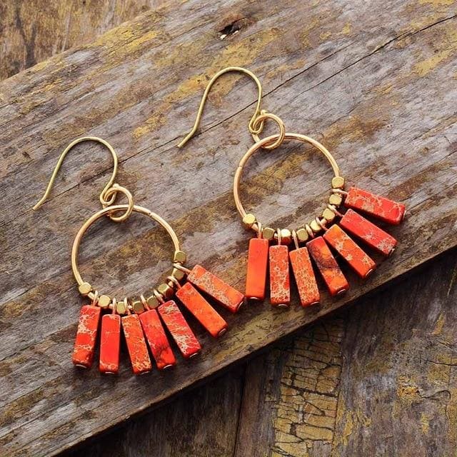 Boho Earrings, Dangle Earrings, Red Blue Green Chakra