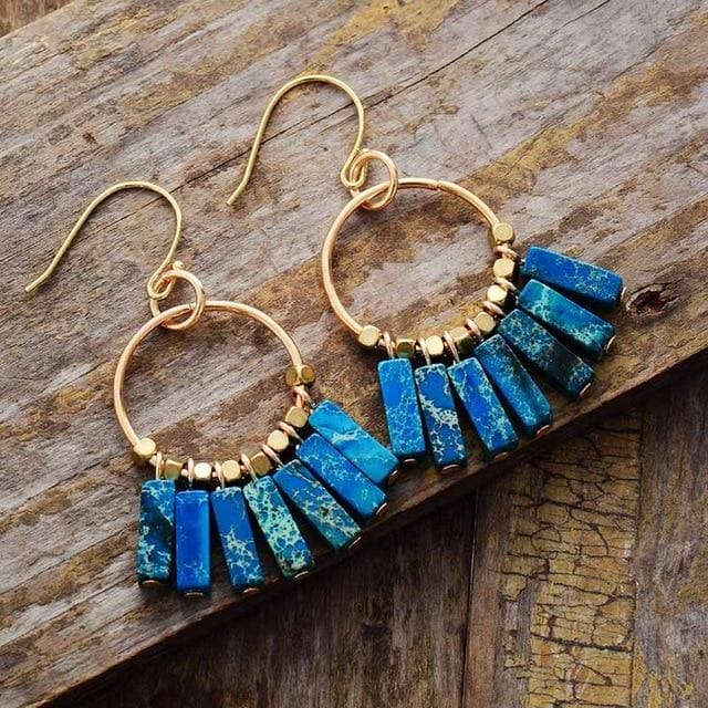 Boho Earrings, Dangle Earrings, Red Blue Green Chakra