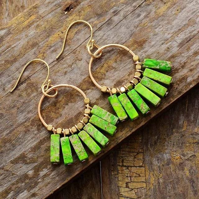 Boho Earrings, Dangle Earrings, Red Blue Green Chakra