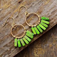 Boho Earrings, Dangle Earrings, Red Blue Green Chakra