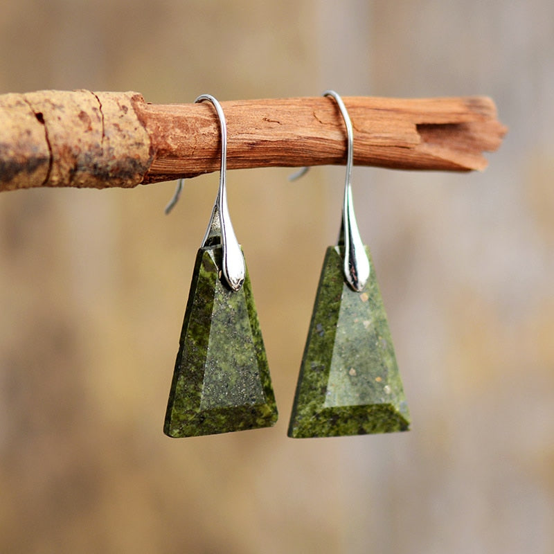 Boho Earrings, Dangle Earrings, Blue and Green Trapezoid