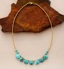 Boho Necklace, Choker Necklace, Turquoise, Natural Stone, Seeds
