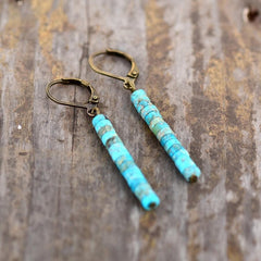 Boho Earrings, Dangle Earrings, Vintage Natural Stone Blue