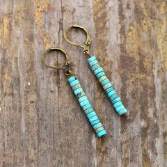 Boho Earrings, Dangle Earrings, Vintage Natural Stone Blue