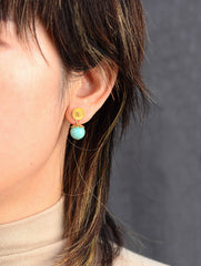 Boho Earrings, Dangle Earrings, Blue Amazonite Gold Flower