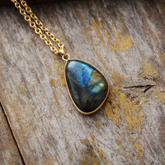 Boho Necklace, Labradorite and Gold Chain