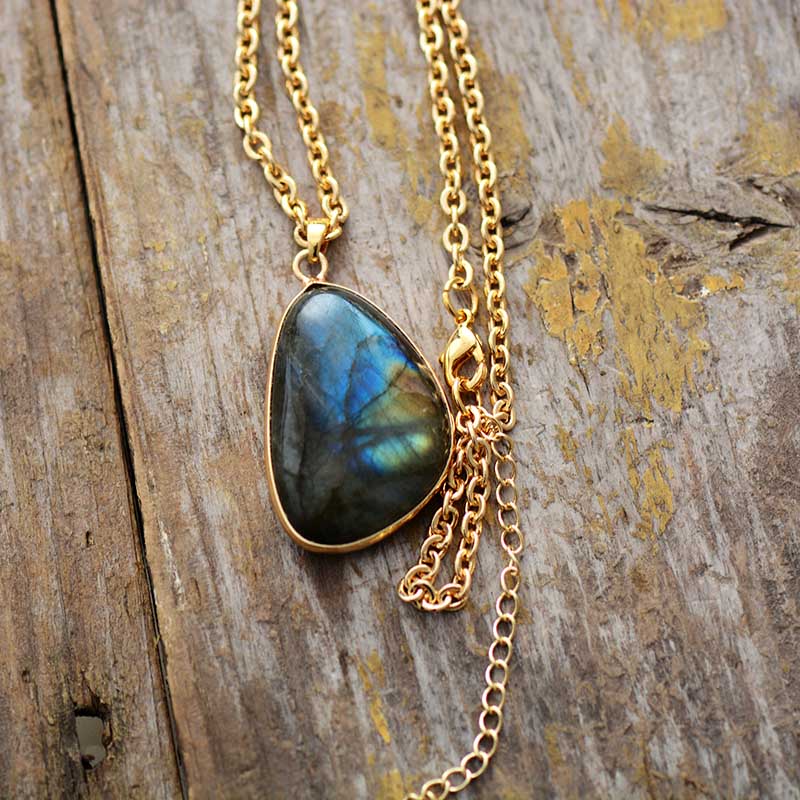 Boho Necklace, Labradorite and Gold Chain