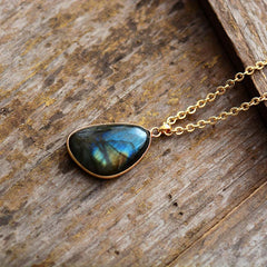 Boho Necklace, Labradorite and Gold Chain