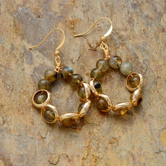 Boho Earrings, Dangle Earrings, Gold Loop Labradorite