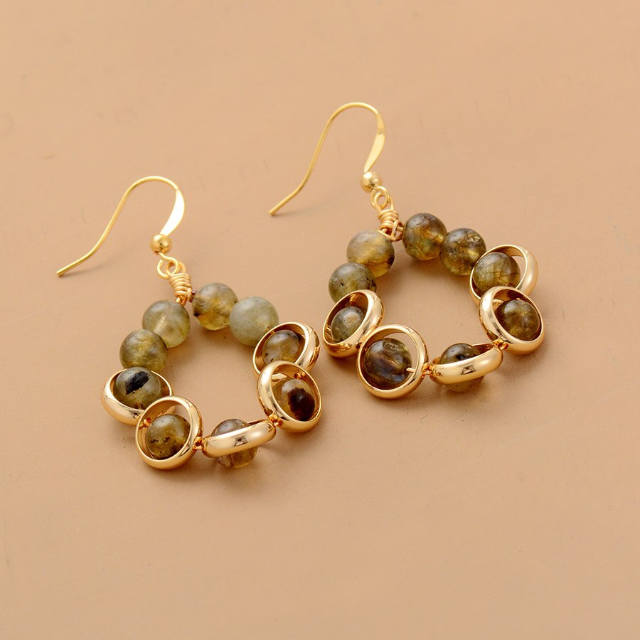 Boho Earrings, Dangle Earrings, Gold Loop Labradorite